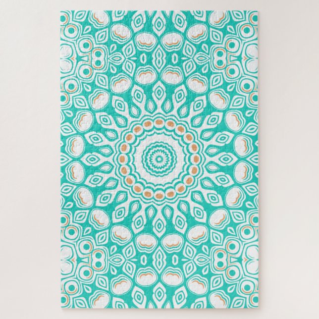 Turquoise and Beige Ocean Mandala Pattern Jigsaw Puzzle (Vertical)