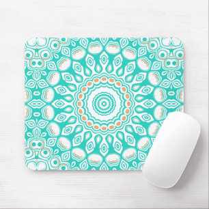 Turquoise and Beige Ocean Mandala Pattern Mouse Pad