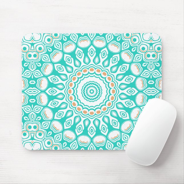 Turquoise and Beige Ocean Mandala Pattern Mouse Pad (With Mouse)