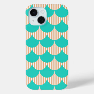 Turquoise and Beige Striped Mermaid Scales Pattern iPhone 15 Case