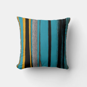 Turquoise And Black - Abstract Art Stripes Cushion