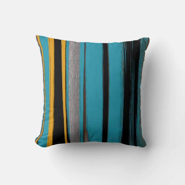 Turquoise And Black - Abstract Art Stripes Cushion (Front)