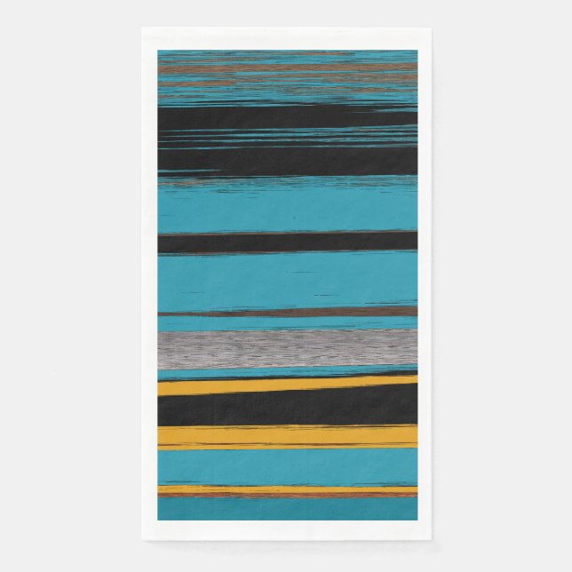 Turquoise And Black - Abstract Art Stripes Napkin (Front)
