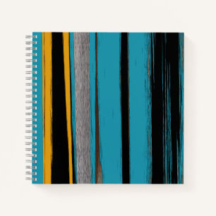 Turquoise And Black - Abstract Art Stripes Notebook