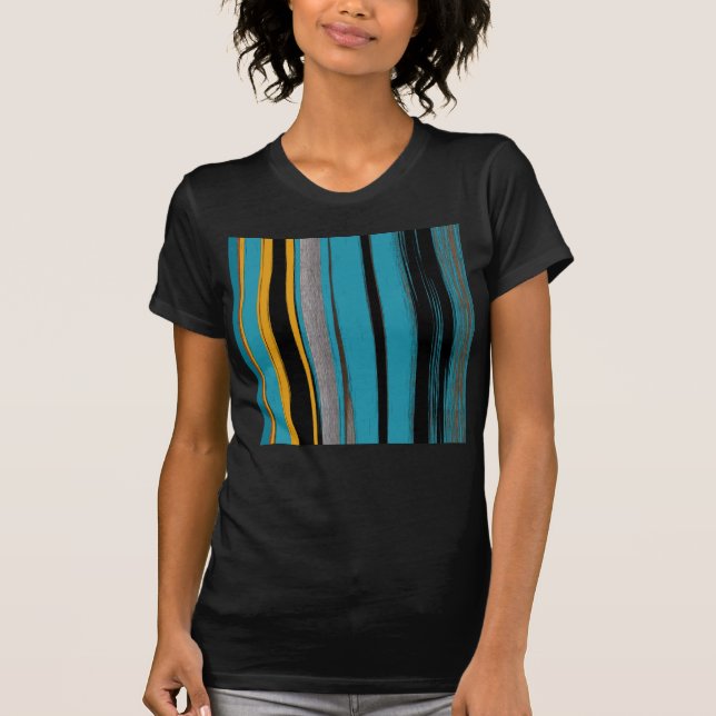 Turquoise And Black - Abstract Art Stripes T-Shirt (Front)