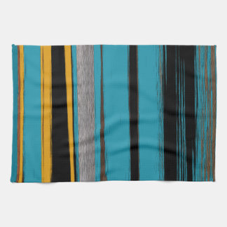 Turquoise And Black - Abstract Art Stripes Tea Towel