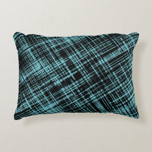 Turquoise and Black Abstract Stripe Pattern Decorative Cushion
