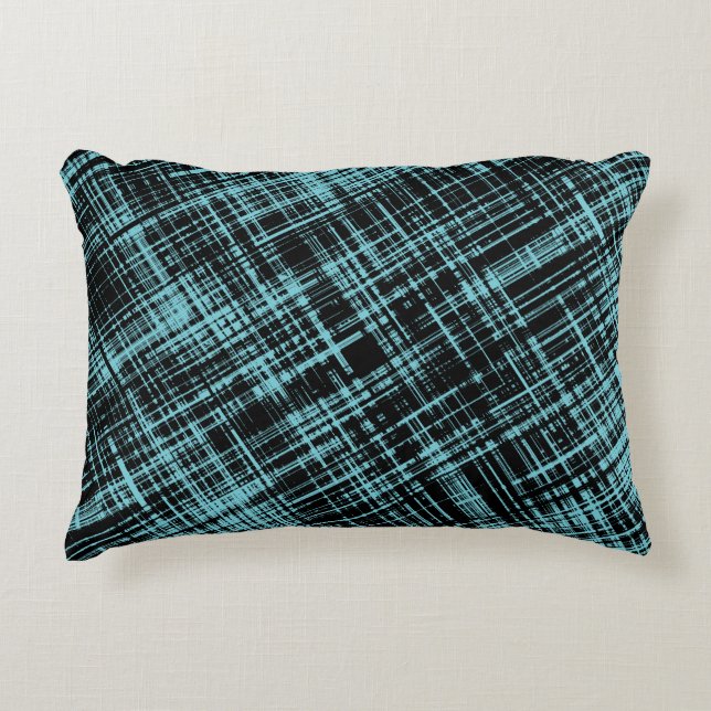 Turquoise and Black Abstract Stripe Pattern Decorative Cushion (Front)