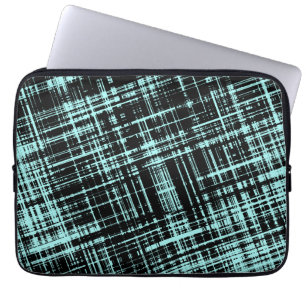 Turquoise and Black Abstract Stripe Pattern Laptop Sleeve