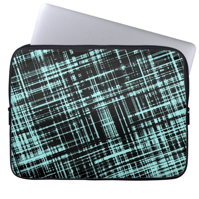 Turquoise and Black Abstract Stripe Pattern Laptop Sleeve (Front)