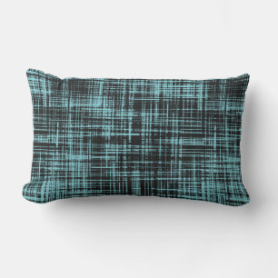 Turquoise and Black Abstract Stripe Pattern Lumbar Cushion