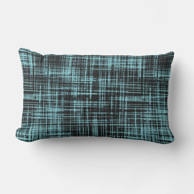 Turquoise and Black Abstract Stripe Pattern Lumbar Cushion (Front)