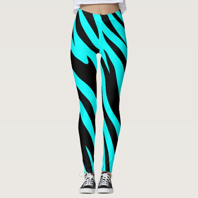 Turquoise and Black animal print  Leggings (Front)