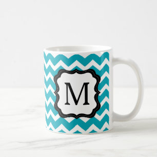 Turquoise and Black Chevron Monogram Coffee Mug