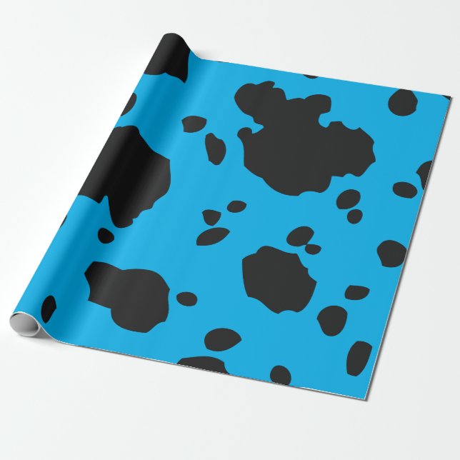 Turquoise And Black Cow Spots Animal Print Wrapping Paper (Unrolled)