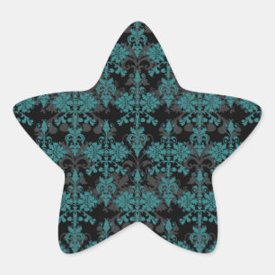 Turquoise and Black Damask Star Sticker