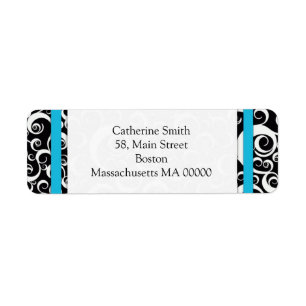 Turquoise and Black Damask Swirls Address Labels