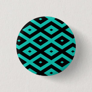 Turquoise and black diamond pattern 3 cm round badge