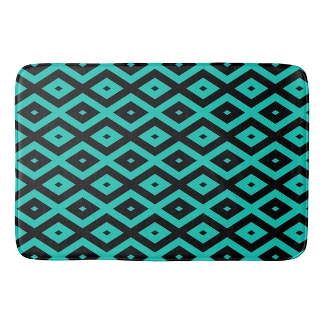 Turquoise and black diamond pattern bath mat (Front)