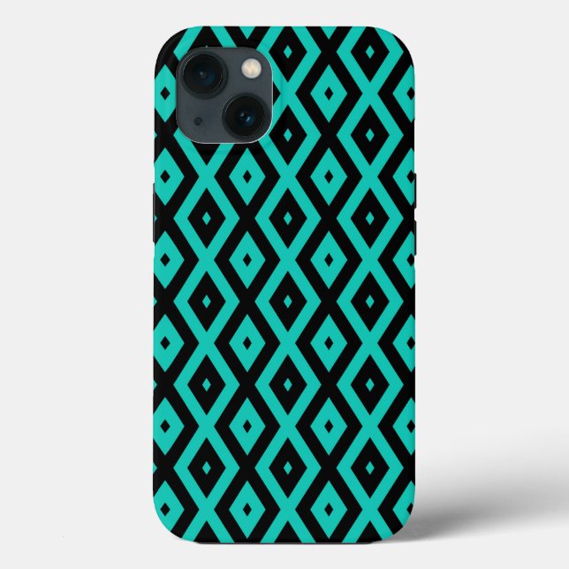 Turquoise and black diamond pattern Case-Mate iPho iPhone Case (Back)
