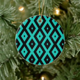 Turquoise and black diamond pattern ceramic ornament