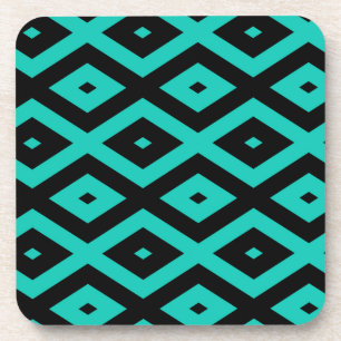 Turquoise and black diamond pattern coaster