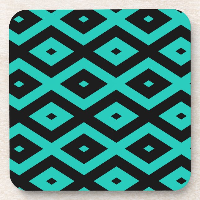 Turquoise and black diamond pattern coaster (Front)