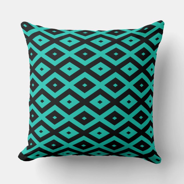 Turquoise and black diamond pattern cushion (Front)