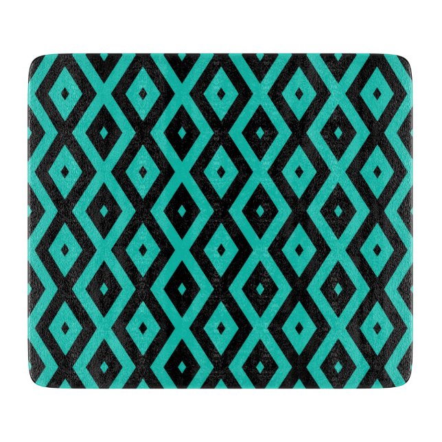 Turquoise and black diamond pattern cutting board (Front)