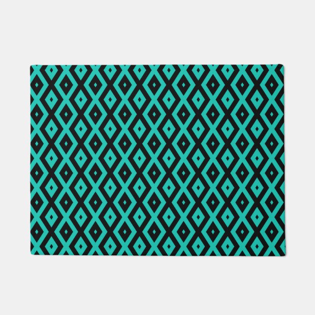Turquoise and black diamond pattern doormat (Front)