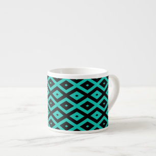 Turquoise and black diamond pattern espresso cup