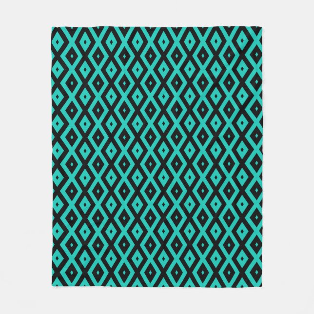 Turquoise and black diamond pattern fleece blanket (Front)