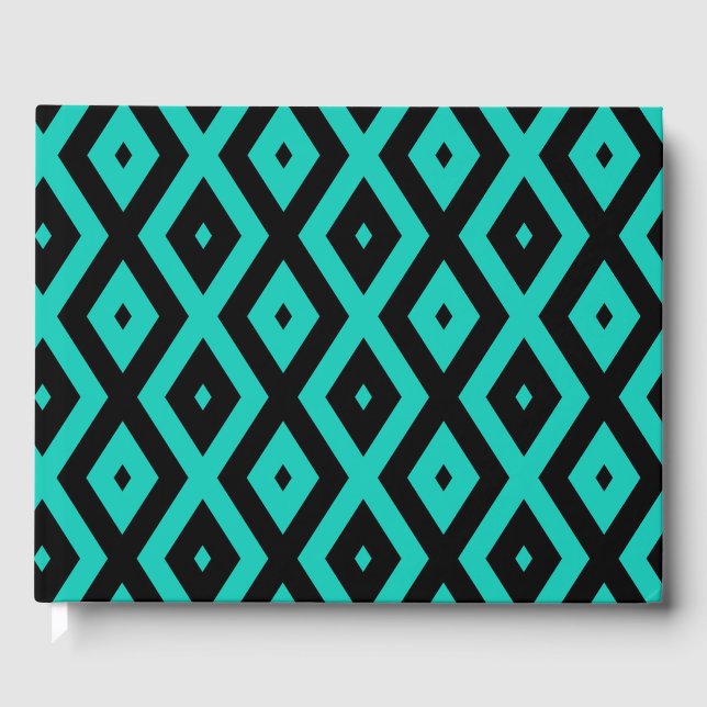 Turquoise and black diamond pattern guest book (Front)