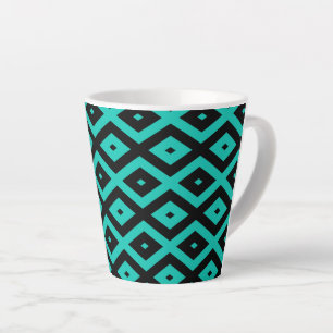 Turquoise and black diamond pattern latte mug