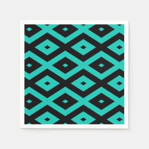 Turquoise and black diamond pattern napkin