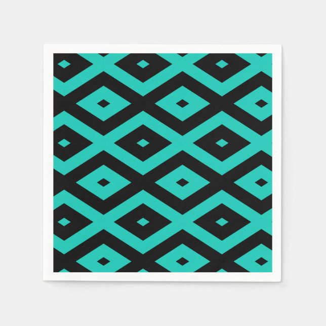 Turquoise and black diamond pattern napkin (Front)
