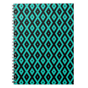 Turquoise and black diamond pattern notebook