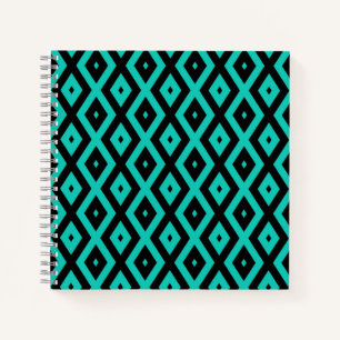 Turquoise and black diamond pattern notebook