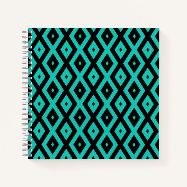 Turquoise and black diamond pattern notebook (Front)