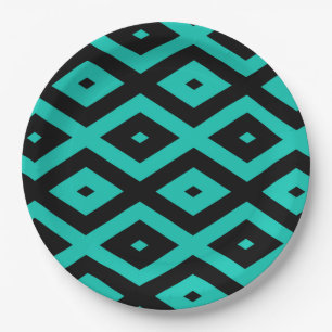 Turquoise and black diamond pattern paper plate