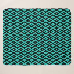 Turquoise and black diamond pattern sherpa blanket