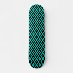 Turquoise and black diamond pattern skateboard