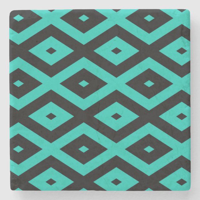 Turquoise and black diamond pattern stone coaster (Front)