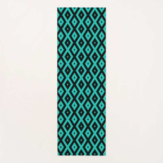 Turquoise and black diamond pattern yoga mat (Front)
