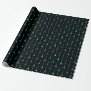 Turquoise and Black Eiffel Tower Wrapping Paper