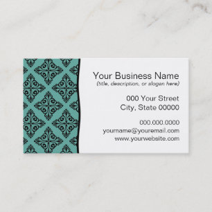 Turquoise and Black Elegant Damask Business Card
