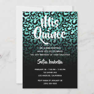 Turquoise and Black Glam Leopard Ombre Mis Quince Invitation
