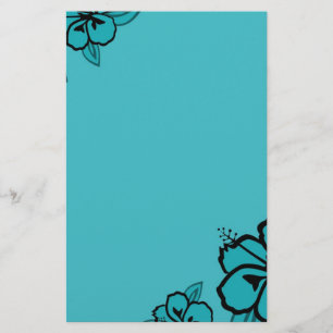 Turquoise and Black Hibiscus Print Stationery