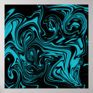 Turquoise And Black Liquid Art Abstract Poster