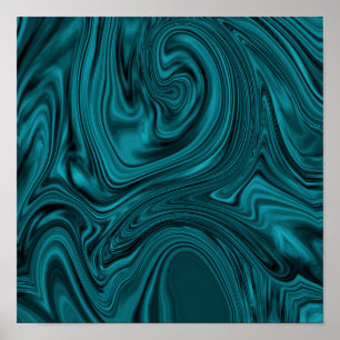 Turquoise And Black Liquid Art Abstract Poster
